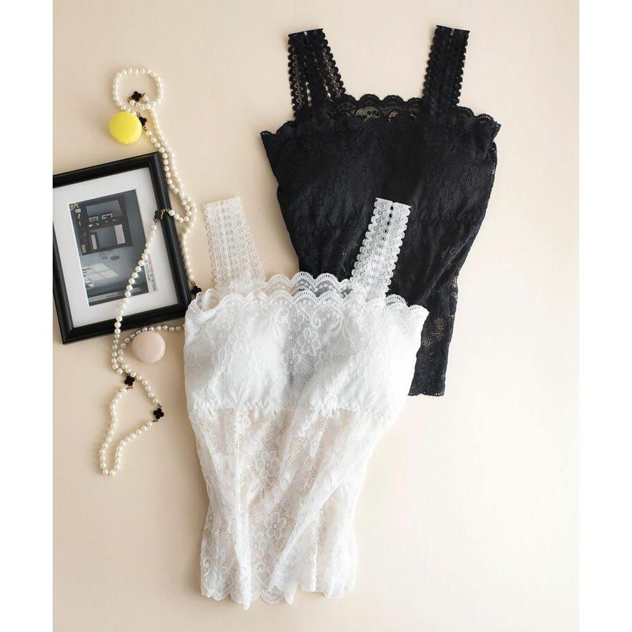 レディースファッションチューブトップ  ベアトップ  薄手 花柄 モチーフ  総 レース ノンワイヤー 胸元カバー パット カップ付き 下着 肌着 レ | SAISON DE PAPILLON | 01