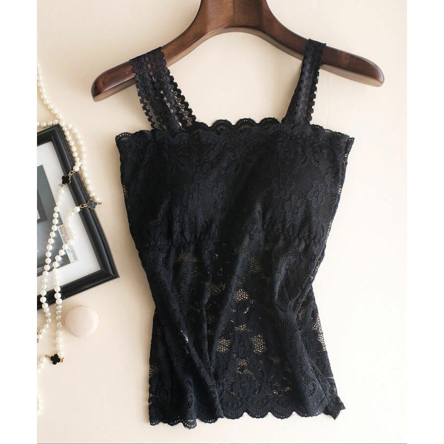 レディースファッションチューブトップ  ベアトップ  薄手 花柄 モチーフ  総 レース ノンワイヤー 胸元カバー パット カップ付き 下着 肌着 レ | SAISON DE PAPILLON | 11