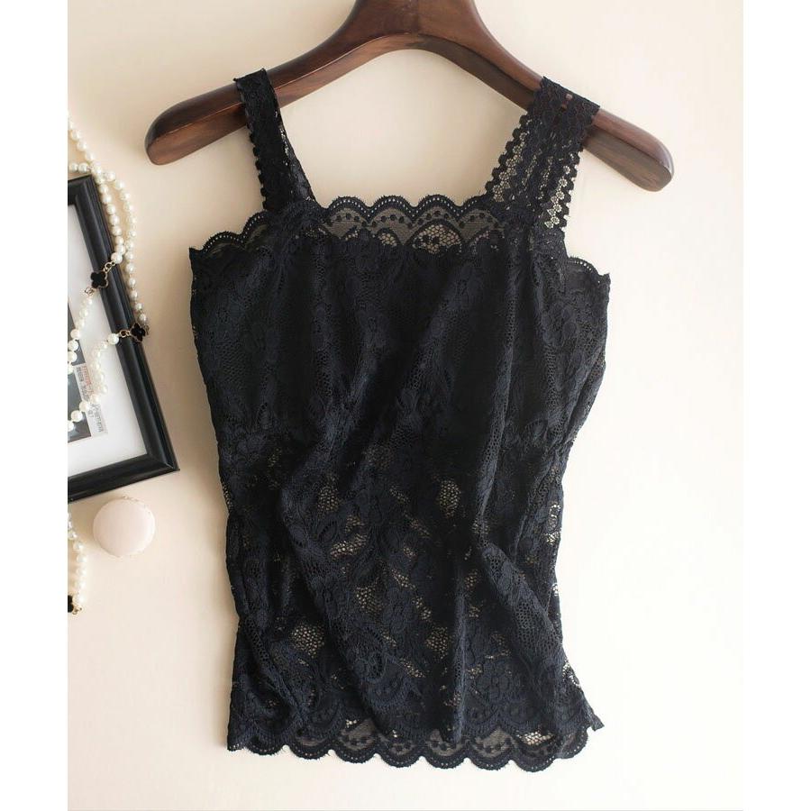 レディースファッションチューブトップ  ベアトップ  薄手 花柄 モチーフ  総 レース ノンワイヤー 胸元カバー パット カップ付き 下着 肌着 レ | SAISON DE PAPILLON | 14