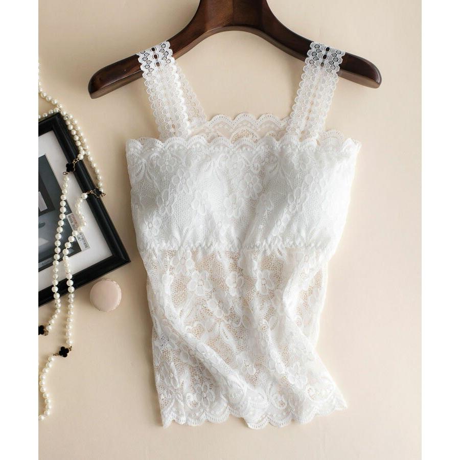 レディースファッションチューブトップ  ベアトップ  薄手 花柄 モチーフ  総 レース ノンワイヤー 胸元カバー パット カップ付き 下着 肌着 レ | SAISON DE PAPILLON | 03