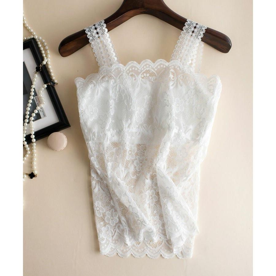 レディースファッションチューブトップ  ベアトップ  薄手 花柄 モチーフ  総 レース ノンワイヤー 胸元カバー パット カップ付き 下着 肌着 レ | SAISON DE PAPILLON | 04