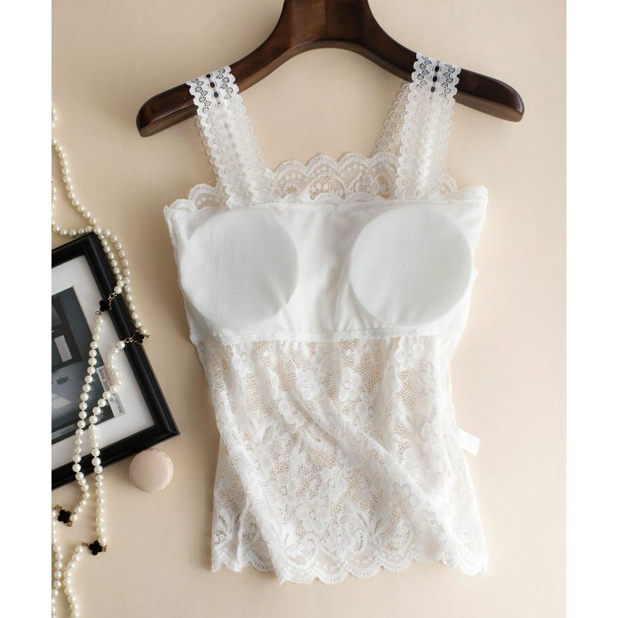 レディースファッションチューブトップ  ベアトップ  薄手 花柄 モチーフ  総 レース ノンワイヤー 胸元カバー パット カップ付き 下着 肌着 レ | SAISON DE PAPILLON | 05