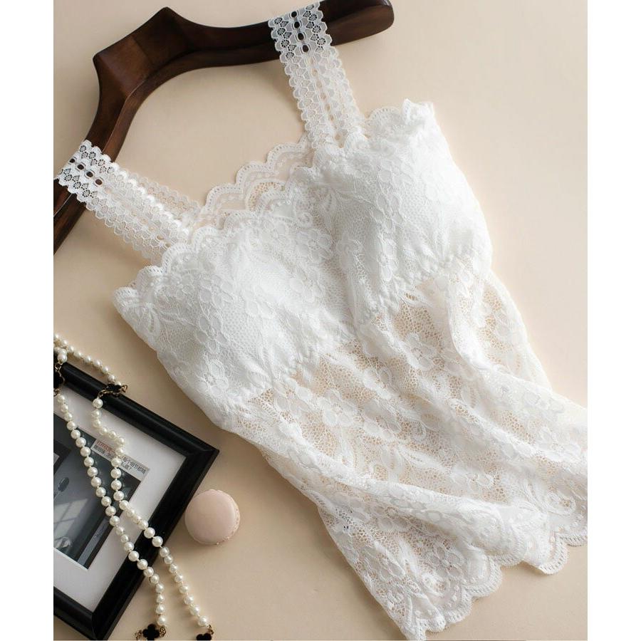 レディースファッションチューブトップ  ベアトップ  薄手 花柄 モチーフ  総 レース ノンワイヤー 胸元カバー パット カップ付き 下着 肌着 レ | SAISON DE PAPILLON | 07
