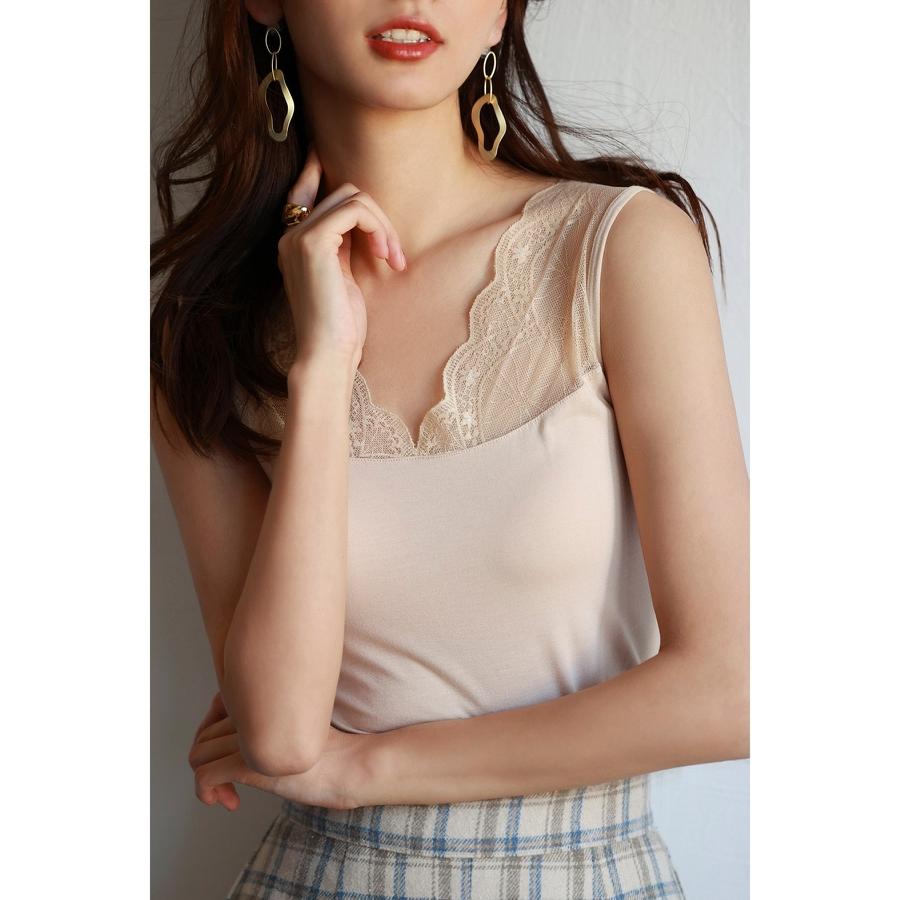 タンクトップ キャミソール 薄手 ノースリーブ レース スカラップ シンプル 無地 着回し 万能 オシャレ 花柄 人気 オールシーズン使える レイヤード | SAISON DE PAPILLON | 12