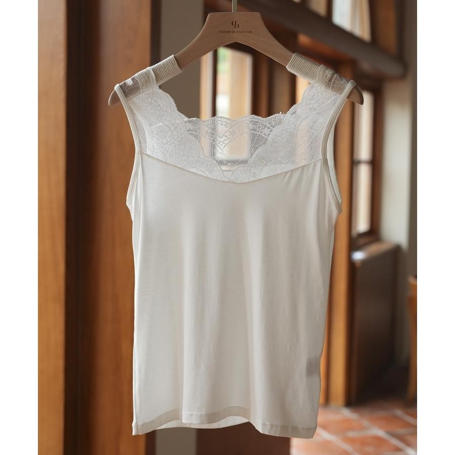 タンクトップ キャミソール 薄手 ノースリーブ レース スカラップ シンプル 無地 着回し 万能 オシャレ 花柄 人気 オールシーズン使える レイヤード | SAISON DE PAPILLON | 17