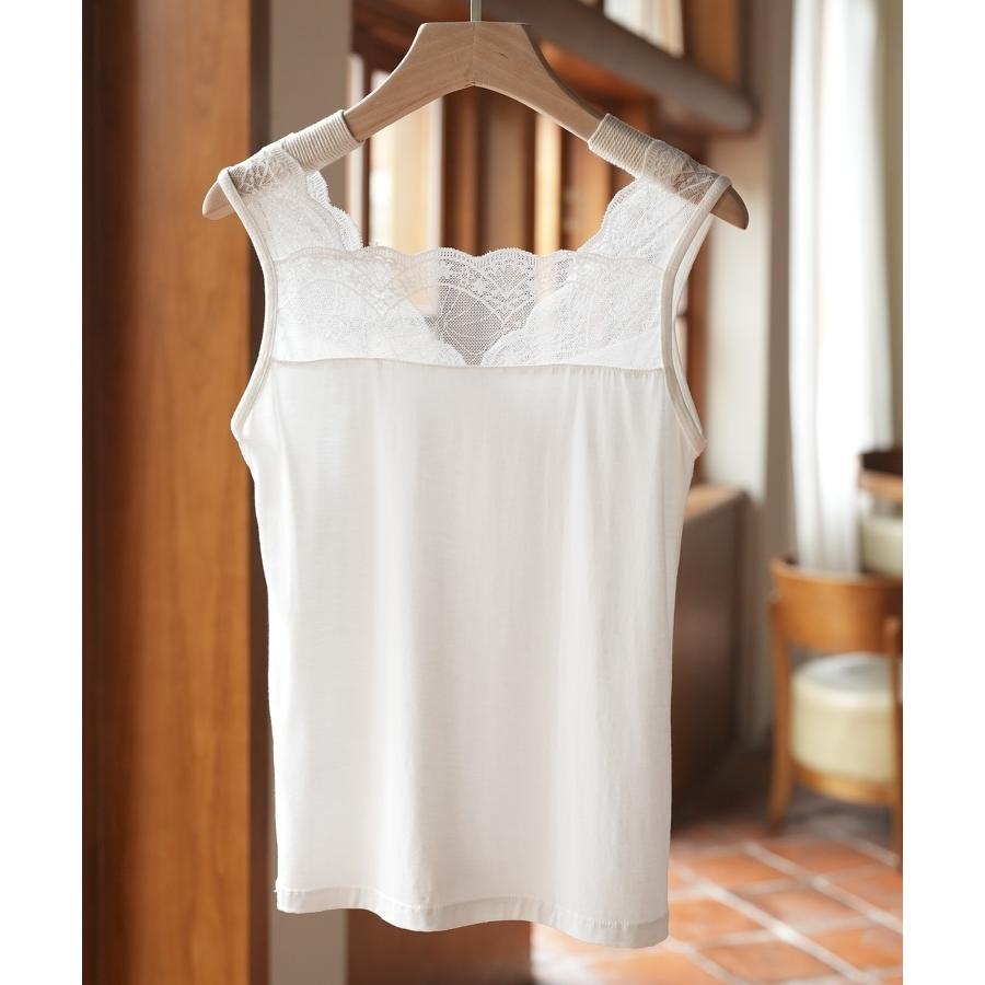 タンクトップ キャミソール 薄手 ノースリーブ レース スカラップ シンプル 無地 着回し 万能 オシャレ 花柄 人気 オールシーズン使える レイヤード | SAISON DE PAPILLON | 18