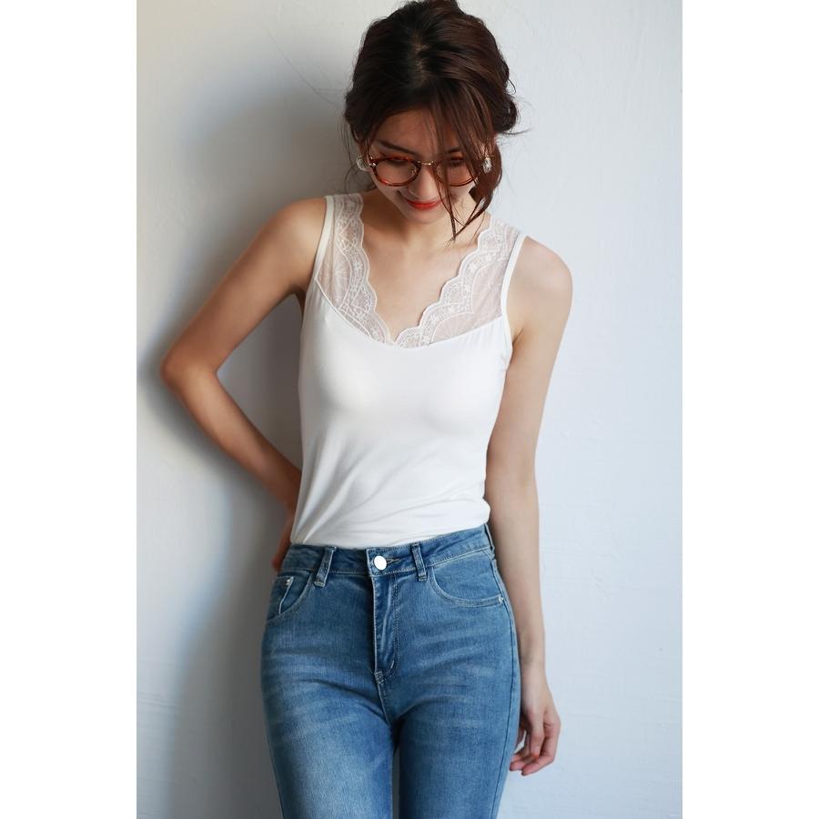 タンクトップ キャミソール 薄手 ノースリーブ レース スカラップ シンプル 無地 着回し 万能 オシャレ 花柄 人気 オールシーズン使える レイヤード | SAISON DE PAPILLON | 08