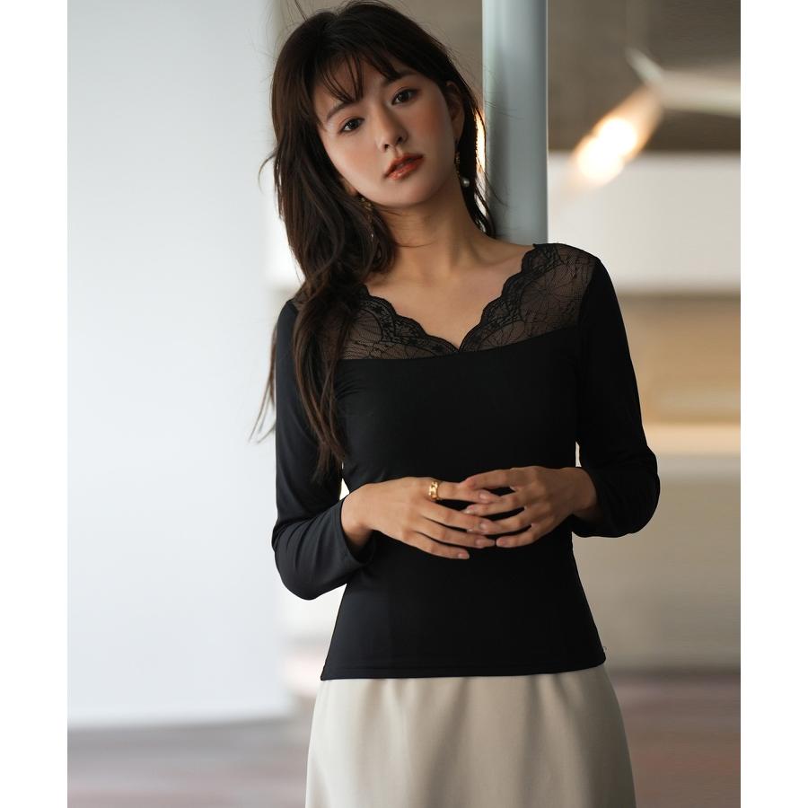 レースインナー インナーレース レース インナー 長袖 トップス 秋 冬 レディース ジャストサイズ 細身 下着 重ねき レイヤード ストレッチ なめ |  | 03