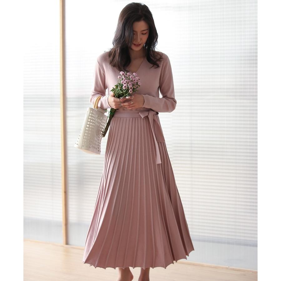 ニット ワンピース ニットワンピース カシュクール プリーツ プリーツワンピース 長袖 厚手 ひざ下丈 ロング丈 ミモレ丈 秋 冬 お呼ばれ オフィス Xya1710 Saison De Papillon 通販 Yahoo ショッピング