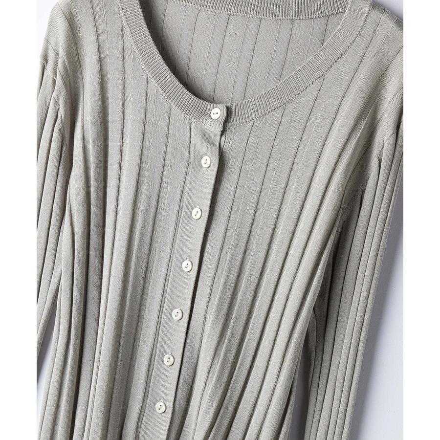 カーディガン 春 夏 長袖 サマーニット レディース クルーネック ラウンドネック リブ編み リブ ゆったり ドロップショルダー 接触冷感