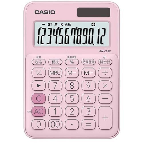 CASIO カシオ 高級な MW-C20C-PK ◇限定Special Price カラフル電卓 12桁 ペールピンク