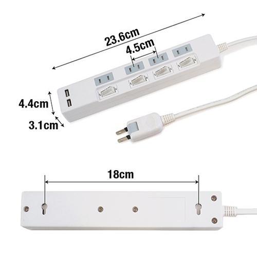 STYLED(スタイルド) STP4UA2W-1(ホワイト) USB付ACタップ 4個口(上挿し) 1m｜ebest｜03