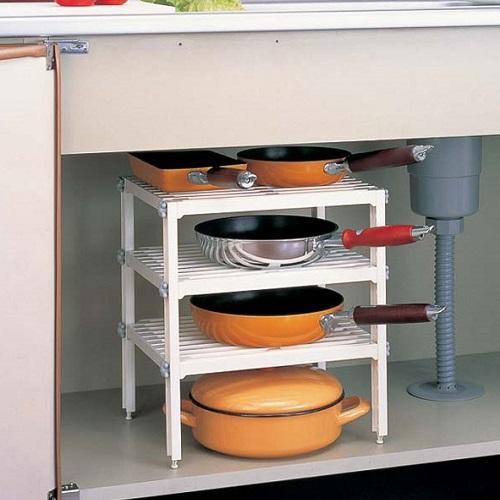 伸晃 PS-485 ホワイト キッチン収納 3段フリーラック : イーベスト