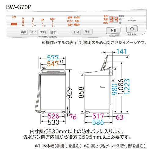 設置＋長期保証】日立(HITACHI) BW-G70P-W ホワイト ビートウォッシュ