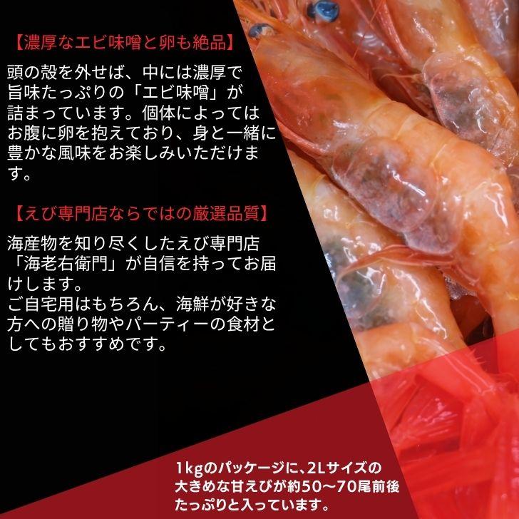 甘えび 1kg 2Lサイズ 船内で凍結した最高鮮度の商品です。お刺身 海鮮丼 手巻き寿司 ちらし寿司 甘海老 あまえび 甘エビ あまエビ 大きい 業務用 |  | 05