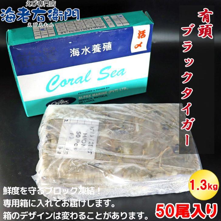 有頭 ブラックタイガー海老 50尾入り 1.3kg　長さ約14-15cm 1尾約26g 冷凍えび スリランカ バーベキュー エビフライ 塩焼き 天ぷら 業務用 |  | 17