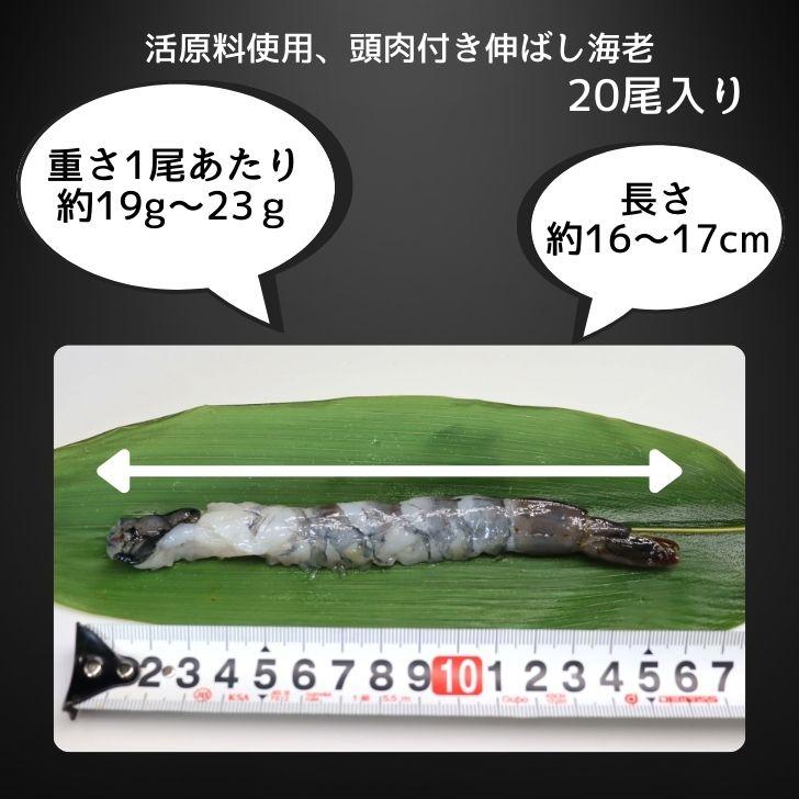 活原料を使った伸ばし海老 20尾入り 380g 約16〜17cmの大型！特大 下処理不要 天ぷら むきえび 殻剥き不要 ぷりっぷり 業務用 |  | 06