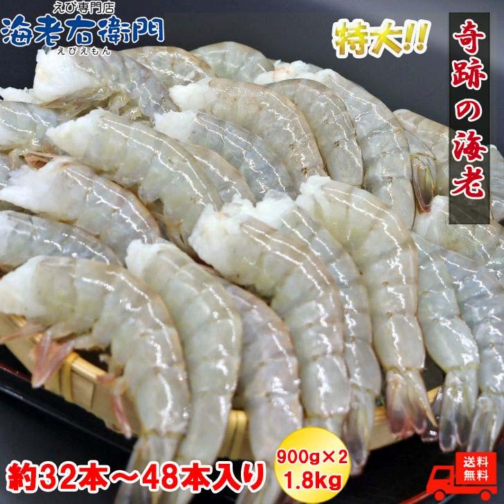 奇跡の海老 超特大サイズ 約32〜48本入り 8/12サイズ 活〆バナメイ 無頭えび 900g×2 1.8kg バナメイエビ 特大 冷凍 えび 海老 BBQ bbq食材 業務用 |  | 01