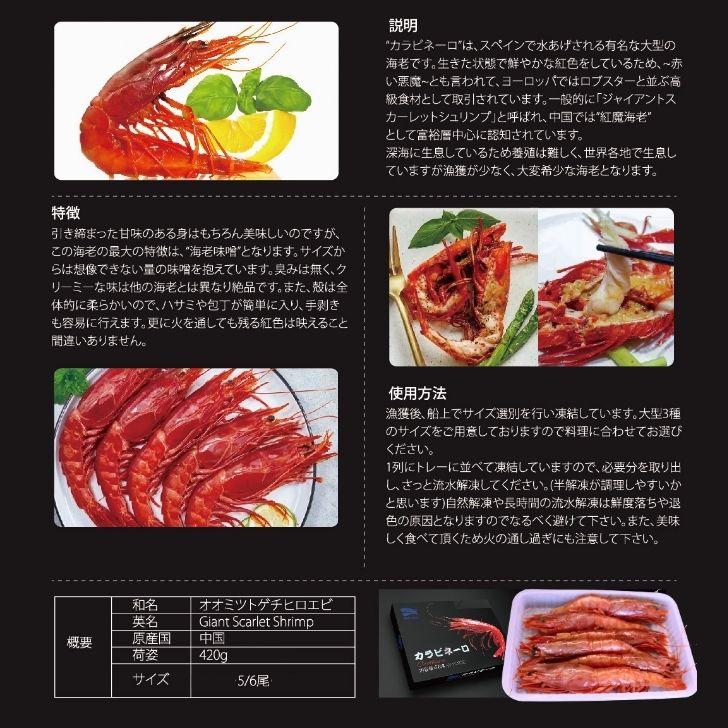 赤い悪魔”と呼ばれる海老 カラビネーロ 特大サイズ 5尾〜6尾入り 420g
