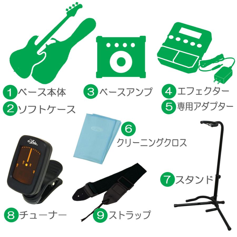 Bacchus BJB-1-RSM/M バッカス エレキベース ZOOM/B1Four Aria/AB10付き 初心者セット 入門16点セット【ベース初心者】【B16】の画像