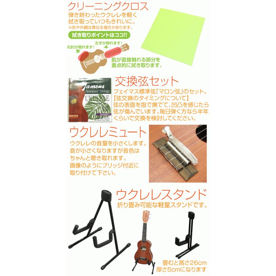 Famous フェイマス 国産ウクレレ FS-4PG パイナップル ソプラノ ハイグレード15点セット ハワイアンコア (安心の日本製)(華やかな音色)(u)_13