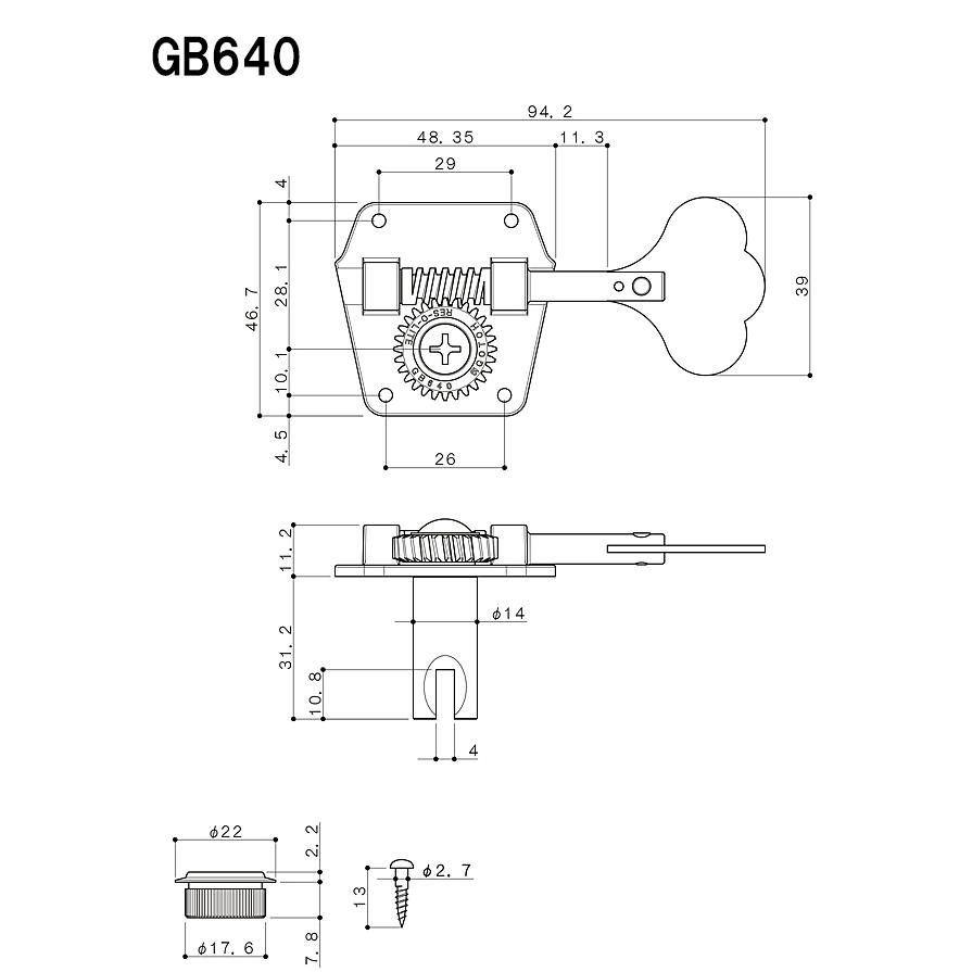 GOTOH ゴトー GB640-5 N(ニッケル) 5弦ベースペグ 5個セット(4:1) RES