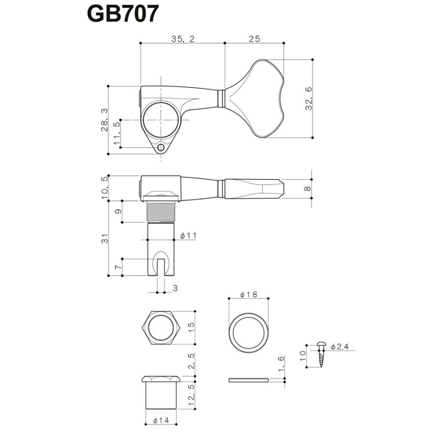 ゴトー ベース ペグ GOTOH GB707 CK(コスモブラック) 4弦 両側L2R2(右