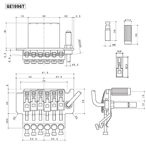 GOTOH GE1996T Lefty(左用) ゴトー トレモロ ユニット B(ブラック) Block:40mm フロイドタイプ_1