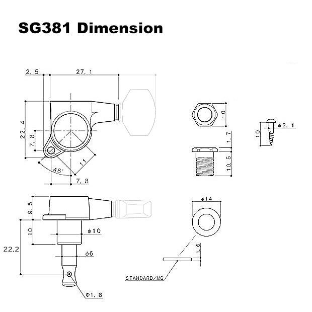 GOTOH SG381 AB07 G(ゴールド) ゴトー ギター ペグ L6 片側 6個セット【軽量アルミボタン】【SG381-AB07/G/L6】の画像
