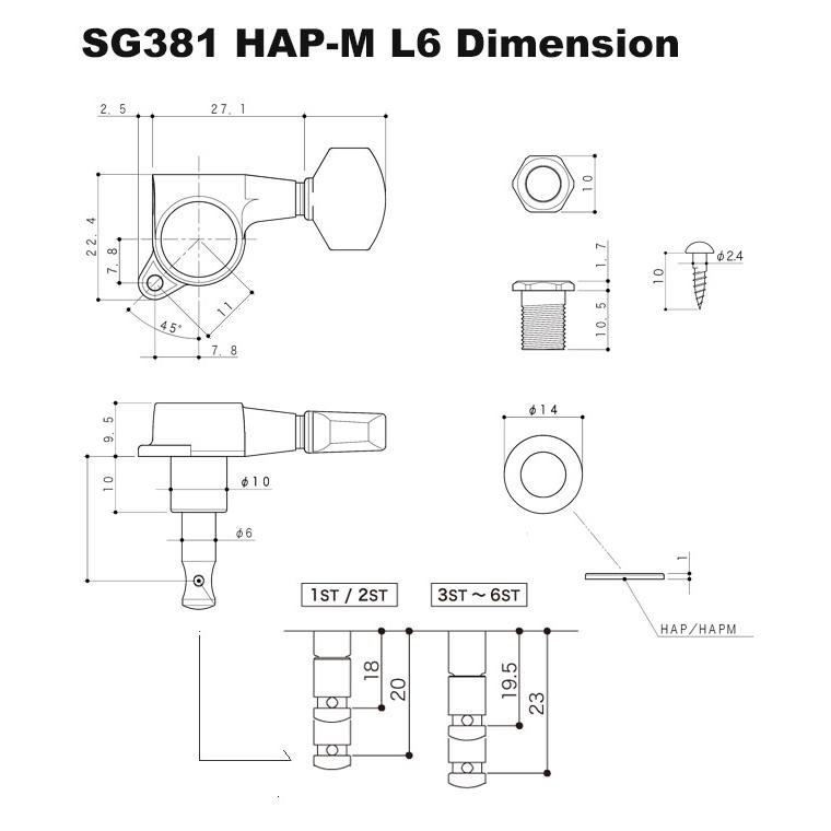 ゴトー ギター ペグ GOTOH SG381 HAP-M 07 C(クローム) L6 片側 6個