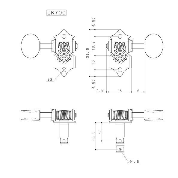 GOTOH ゴトー ウクレレ用ペグ UK700 05MAB N (ニッケル) ブラックノブ｜ebisound｜02