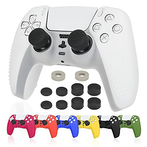 Ltenic ps5コントローラーカバー シリコン素材 ps5 カバー コントローラー 傷防止 滑り止め 保護ケース-ホワイト(スティックキャッ | 