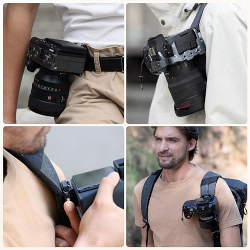 Ulanzi F38バックパックストラップクリップ カメラホルスターV2 カメラホルダー クイックリリースプレート アルカスイス対応 1/4ネジプレート クイックリリースクランプ 簡単脱着 緩み防止 一眼レフ/雲台/三脚/Canon用/Sony用/Niko用/Zhiyun用/Feiyu用/DJI用 アルミ製「2023新 Ulanzi F38バックパックストラップクリップ カメラホルスターV2 カメラ