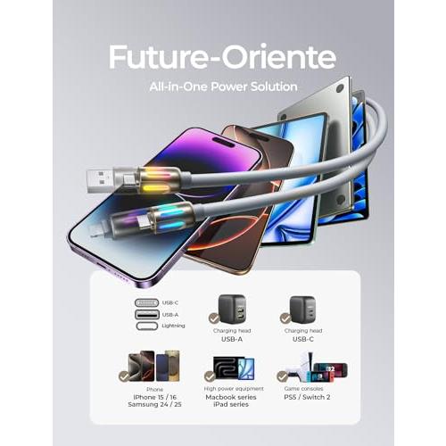 LISEN ライトニンクケーブル2M 最大240Wマルチ充電ケーブル4in1 液体