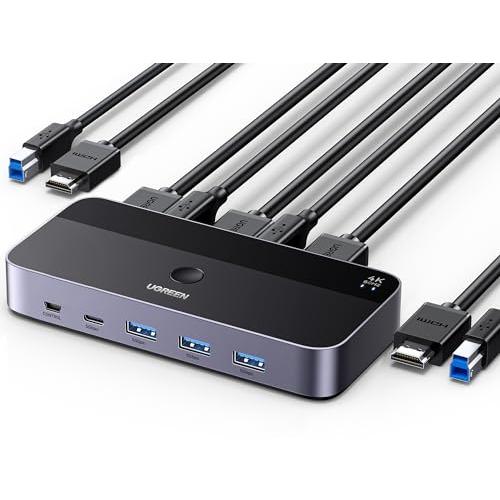 KVM切替器 2入力1出力 KVM 切り替え器 4K@60Hz HDMI KVMスイッチ ドライバ不要 USB3.0 & USB C 切替器 キ | 