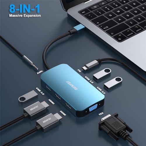 BENFEI USB C 8-in-1 ハブドッキングステーション、MST 2*HDMI VGA USB-C 3*USB 3.0 100W PD｜ebisstore333｜02