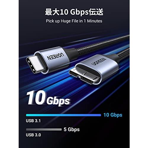 UGREEN USB C to Micro B ケーブル 0.5m 3.1 10Gbps高速データ転送 外