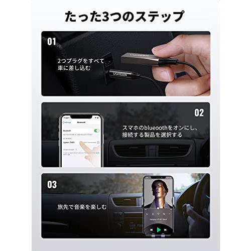 UGREEN Bluetooth5.3 車載レシーバー Bluetooth受信機 ブルートゥース