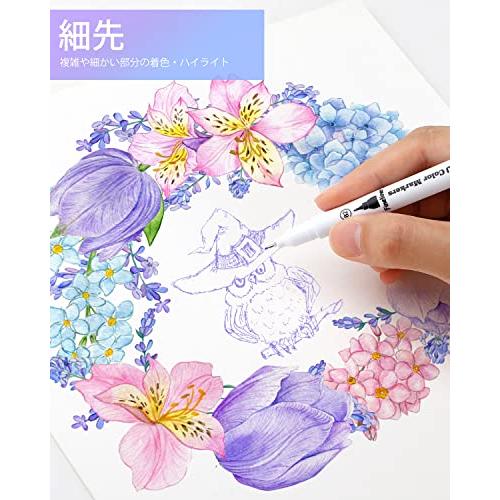 Ohuhu アートマーカーペン 60色 筆先 水彩ペン 水性 ふでタイプ ふで