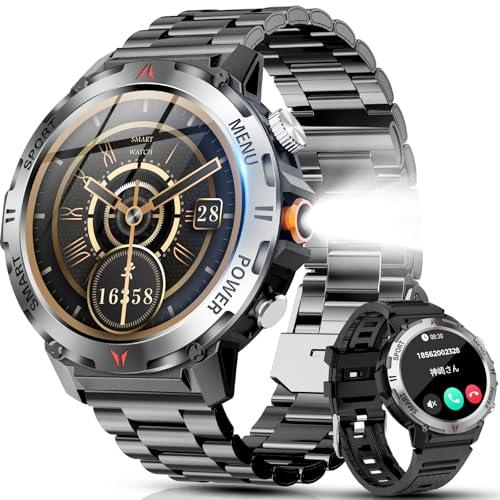 スマートウォッチ軍用規格 懐中電灯 Bluetooth5.3通話 LINE/メッセージ