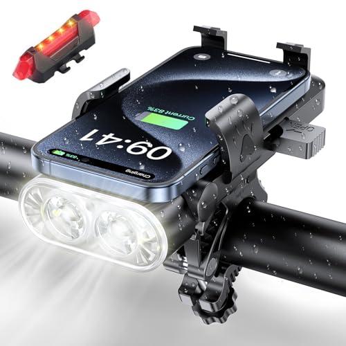 自転車 ライト 充電式 ロードバイク ライト 最強 サイクルライト スマホ 大容量 強航続 LEDヘッドライト 4つ調光モード 3IN1多機能 高輝度 USB充電式 防振 脱落防止 60-85MMスマホ対応 懐中電灯… 自転車 ライト 充電式 ロードバイク 最強 サイクルライト スマホ 大