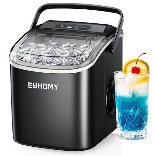 EUHOMY 製氷機 家庭用 高速製氷 自動洗浄機能 コンパクト ハンドル付き