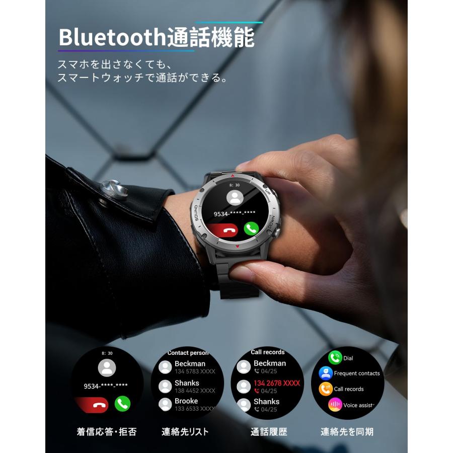 スマートウォッチ2024業界新登場 軍用規格 2種バンド付きBluetooth5.3