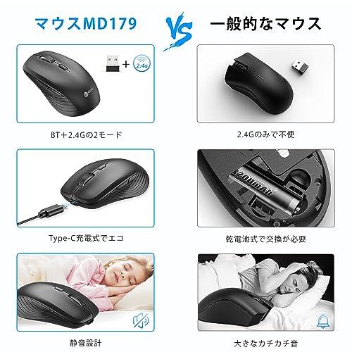 iClever ワイヤレスマウス bluetooth 2.4GHz マウス 無線 静音 Type-C