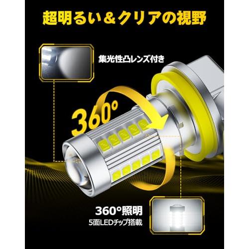 AUXITO H8 H11 H16 H9 LED フォグランプ 車検対応 6500K ホワイト 高