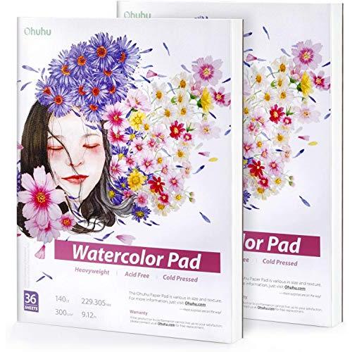 Ohuhu 水彩紙 ブロックタイプ 中紙300g(超厚口) 水彩画用紙 2冊セット