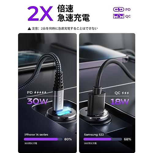 LISEN 2セットシガーソケット usb シガーソケット usb-c PD36W&QC3.0
