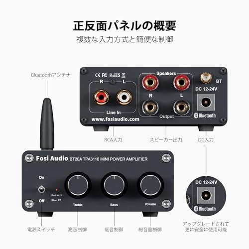 AFosi Audio BT20A Bluetooth 5.0 パワーアンプ 2 Fosi Audio BT20A Bluetooth 5.0 パワーアンプ 2.0CH ステレオ