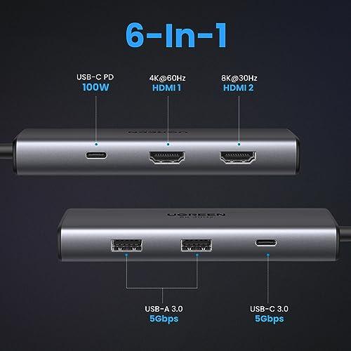 UGREEN Revodok 6 in 1 USB Cハブ 2*HDMI出力 ドッキングステーション