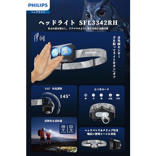 Philips フィリップス ヘッドライト USB充電式 led 高輝度 450ルーメン